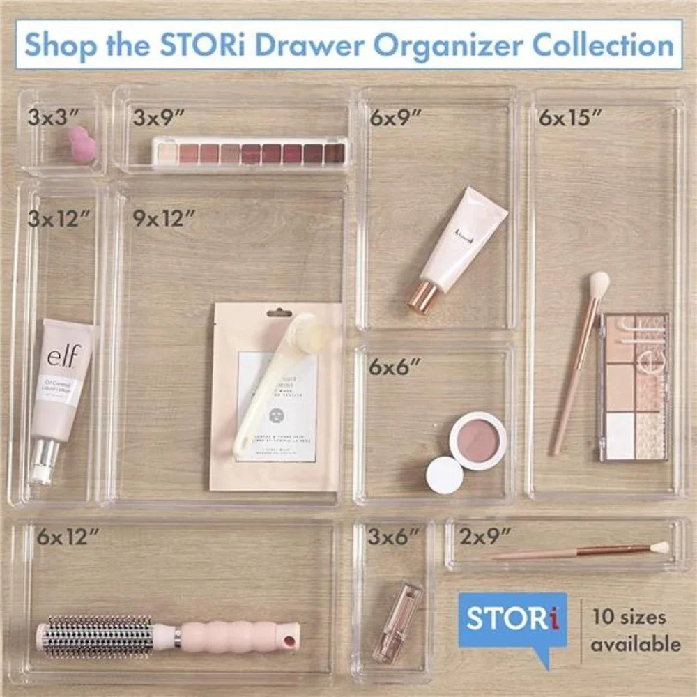 10-Piece Stackable Clear Drawer Organizer Set | Multi-size Trays